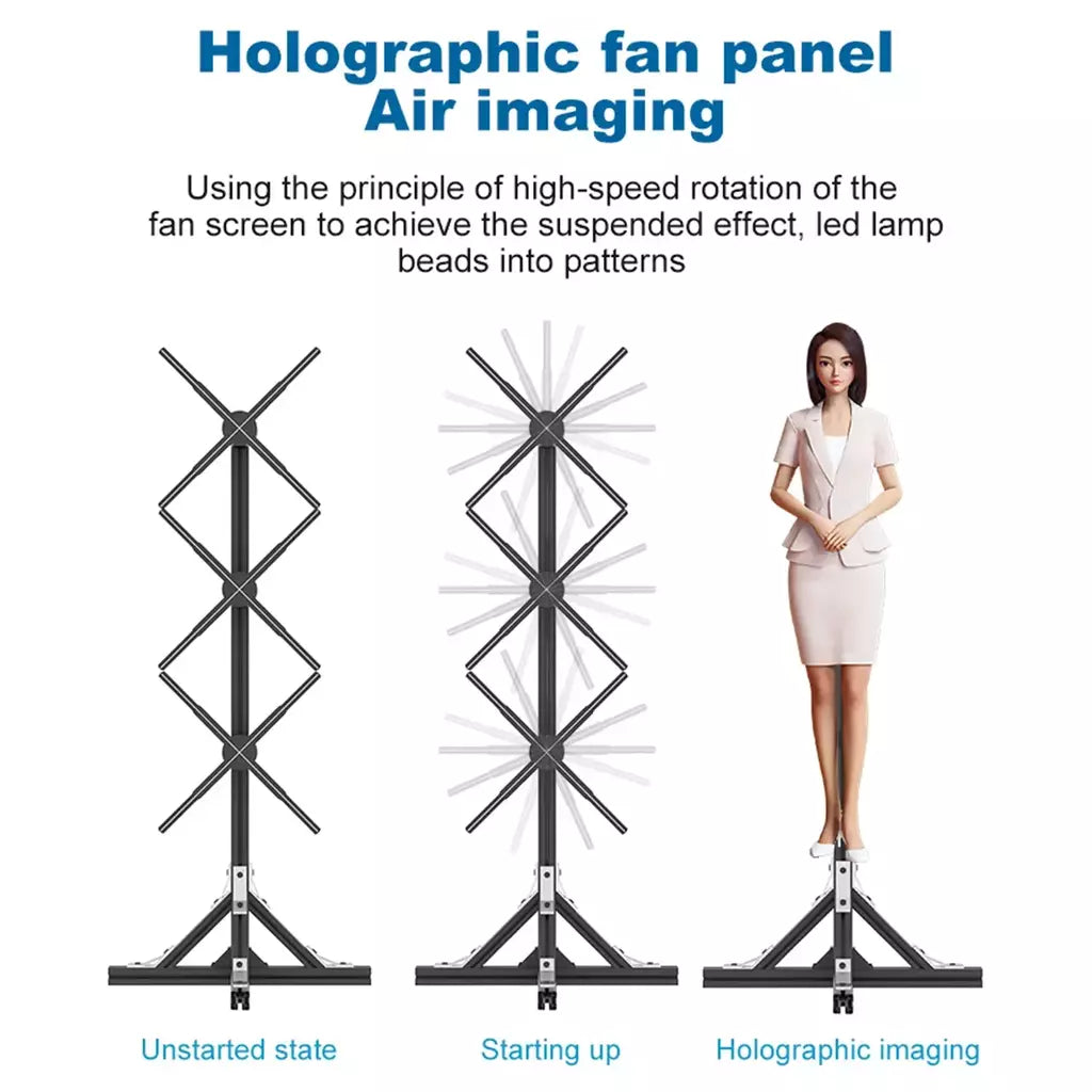 Sinal LED holográfico publicidade luz figura virtual imagem aérea controle WIFI olho nu 3D holográfico ventilador stand up display