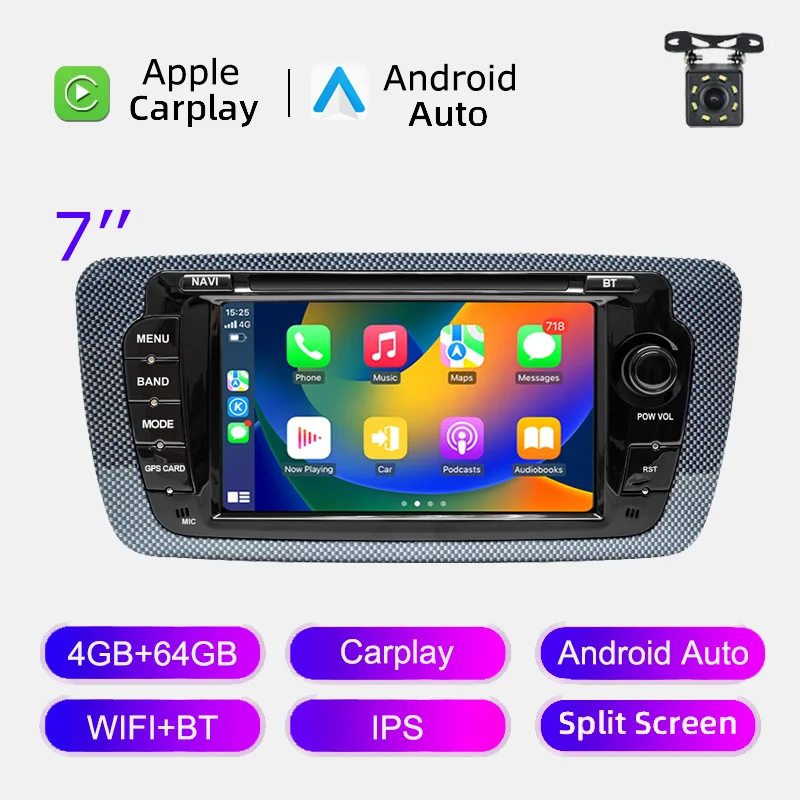 Rádio automotivo sem fio carplay android auto para seat ibiza 6j 2009 - 2013 4g wifi multimídia navegação gps 2din 7 "unidade principal estéreo