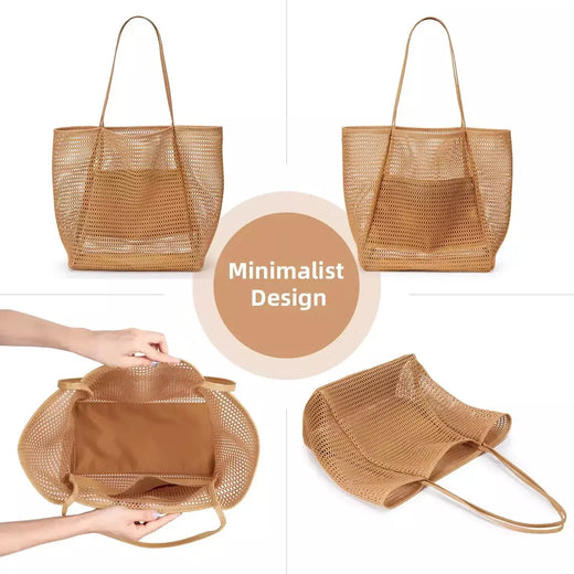 Malha sacola para as mulheres, bolsa de ombro, dobrável, casual, para praia, férias, hobo, max 23l