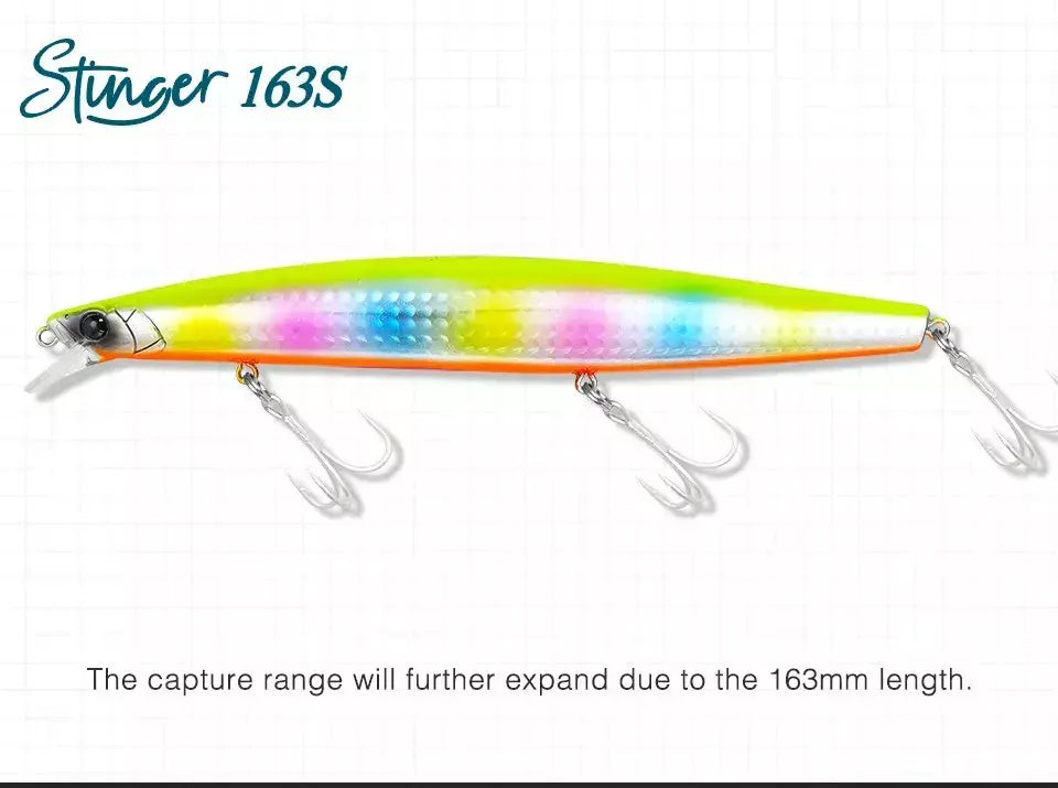 TSURIKNOYA-STINGER 163S-Ultra Long Casting Saltwater Sinking Minnow, Iscas de Pesca, Iscas Artificiais Duras para Robalo, 163mm, 34.2g