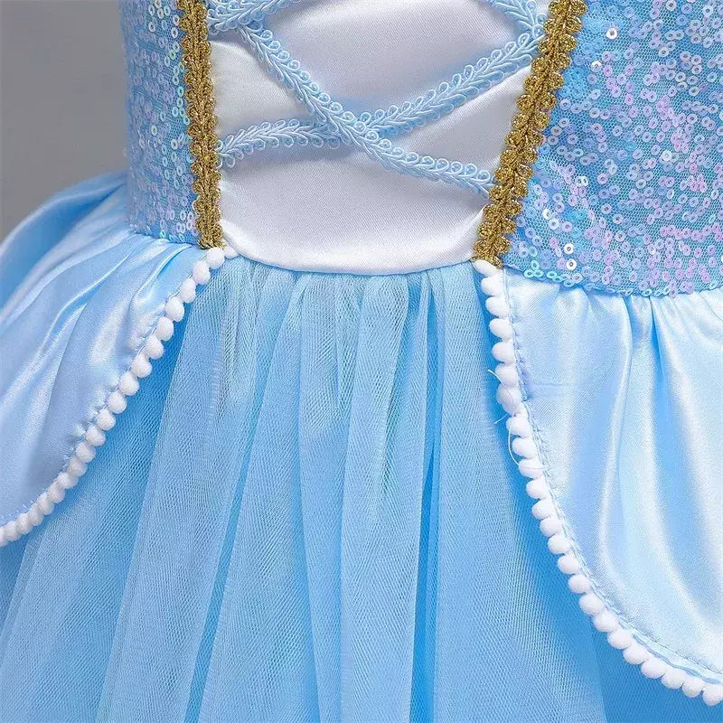 Cinderela cosplay traje crianças roupas para meninas lantejoulas vestido de princesa com luvas de coroa festa de aniversário vestido de baile 3-10 anos