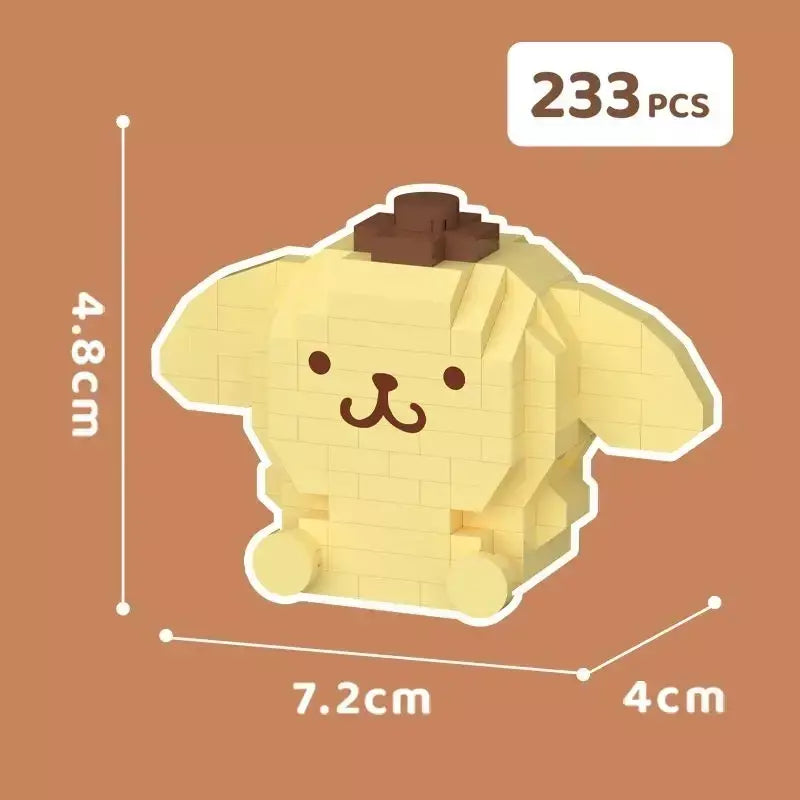 * Sanrio anime olá kitty minha melodia cinnamoroll pompompurin kuromi amigos blocos de construção tijolos menina crianças brinquedo do miúdo presente conjunto