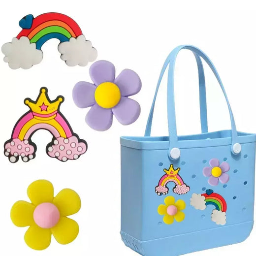 Acessórios femininos de borracha praia saco, cor do arco-íris, fivela decorativa, para bolsa
