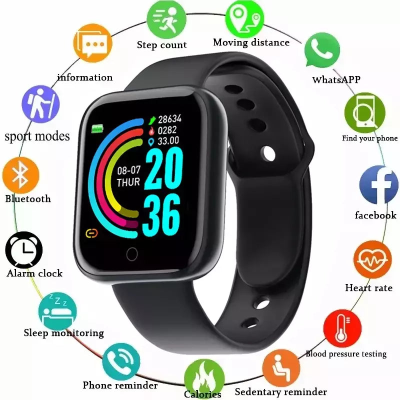 Y68 Esporte Bluetooth Relógio Inteligente, Tela Colorida, Pulseira De Fitness À Prova D' Água, Pressão Arterial, Freqüência Cardíaca, Monitor De Sono, D20