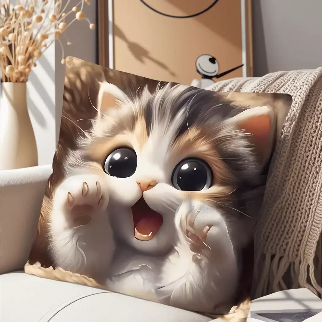 "Faixa de almofada de gatinho fofo, design de desenho animado de olhos grandes para decoração aconchegante de casa, capa de almofada de algodão macio com estilo animal adorável";;VERDADEIRO;;"wxy-20250516000030,50X50cm