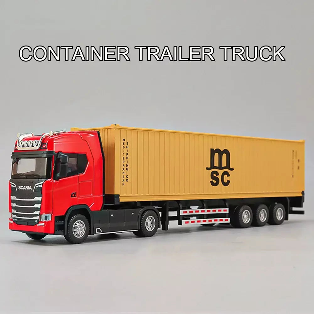 1:50 caminhão contêiner carros de brinquedo modelo fundido pneus de borracha veículo puxar para trás luz música carro em miniatura meninos presentes do festival