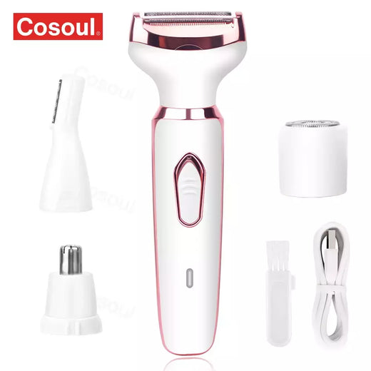 Barbeador elétrico para mulheres, barbeador aparador de cabelo para rosto, barba, bigode, axila, braço, biquíni, perna, barbeador portátil indolor 4 em 1, recarregável, máquina de cortar cabelo corporal sem fio