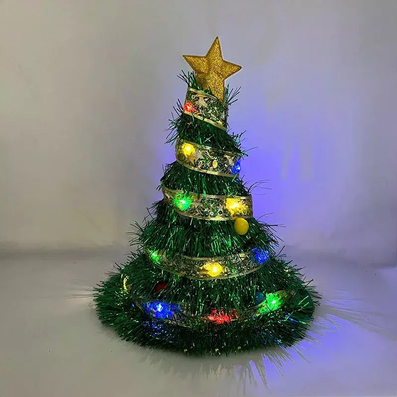 Led light up árvore de natal fita chapéus bonito engraçado chapéu de papai noel luminoso fantasia vestir-se boné para festa de natal presente foto adereços