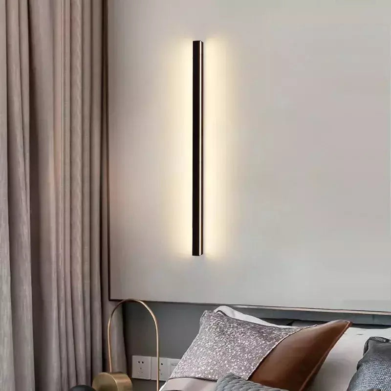 Quarto minimalista, lâmpada de cabeceira, decoração de casa, lâmpada de parede extremamente estreita e alongada, lâmpada de parede de fundo, iluminação de sala