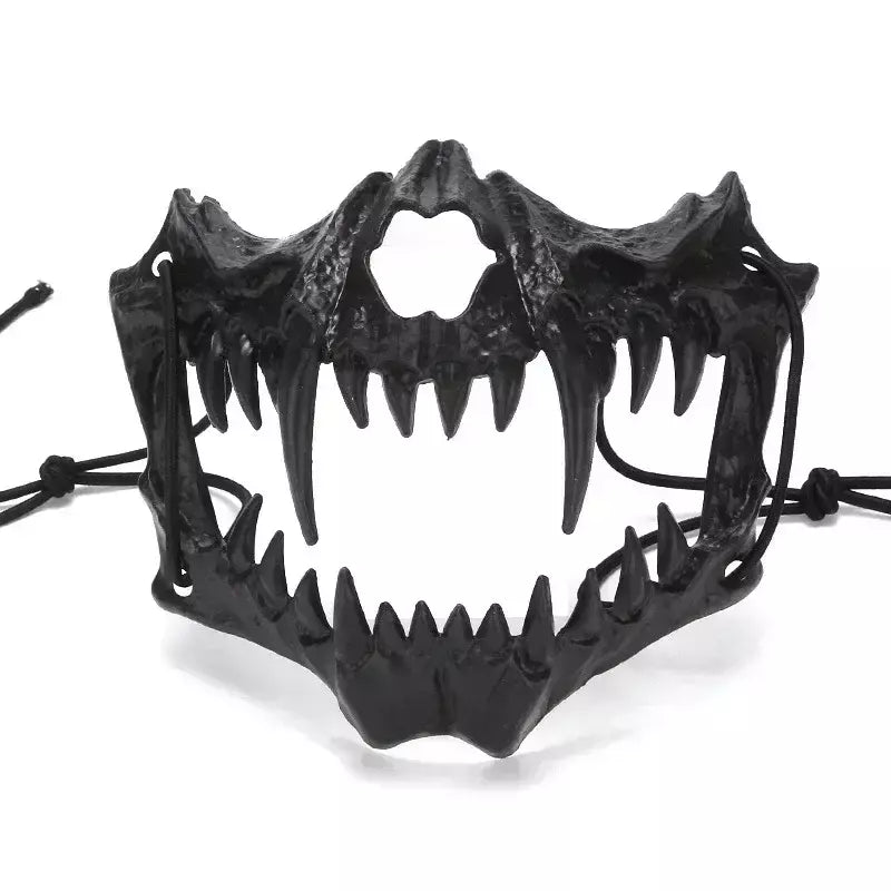 Festa crânio máscara dentes longos demônio esqueleto meia máscara facial lobo dragão tigre houjuu nue máscara cosplay traje de halloween adereços
