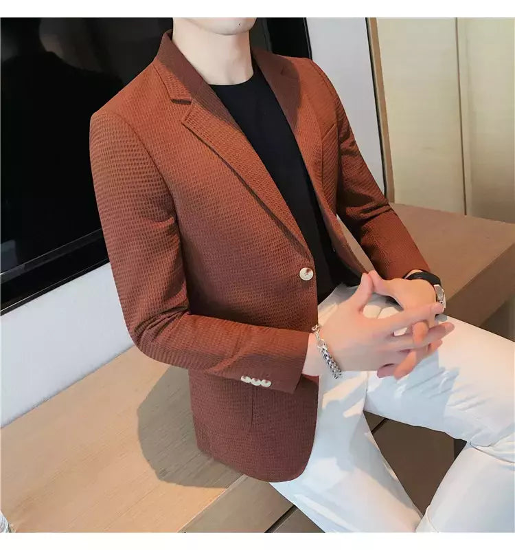 Casaco de peito único masculino, blazer slim fit, blazers grandes, casacos elegantes de luxo, outwear casual coreano para casamento