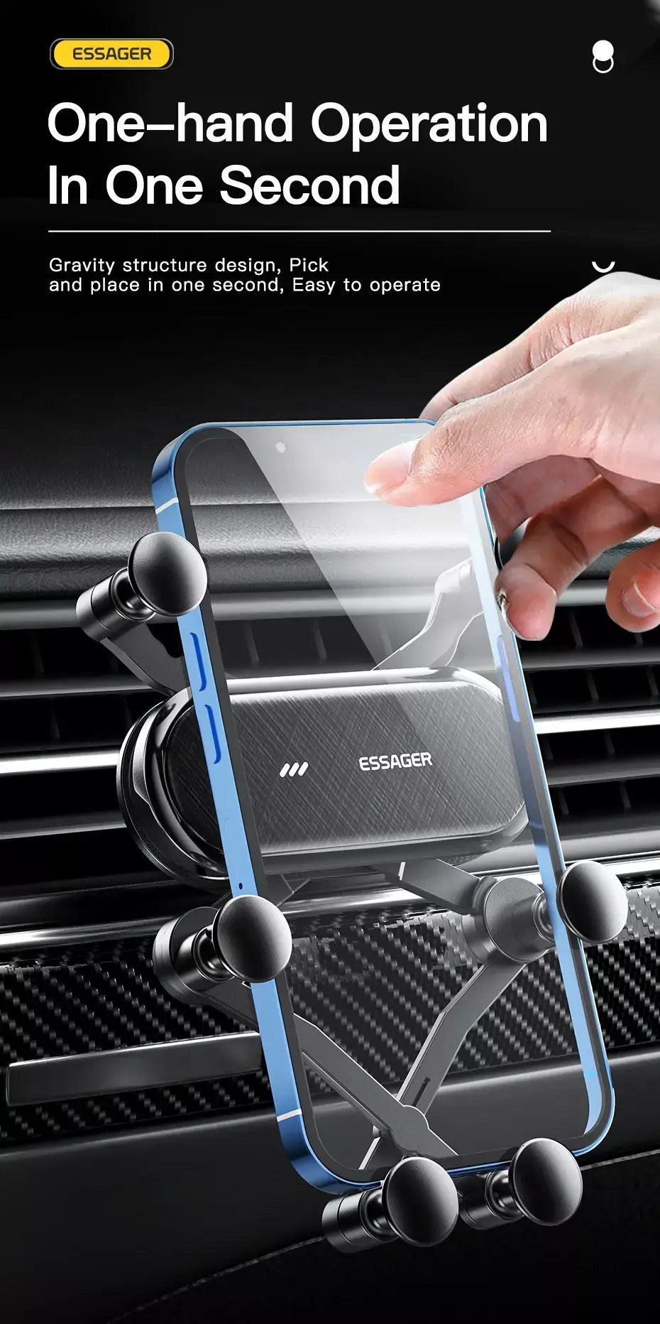 Essager gravidade suporte do telefone do carro clipe de ventilação de ar montar suporte do telefone celular no carro gps suporte para iphone 14 13 12 pro xiaomi
