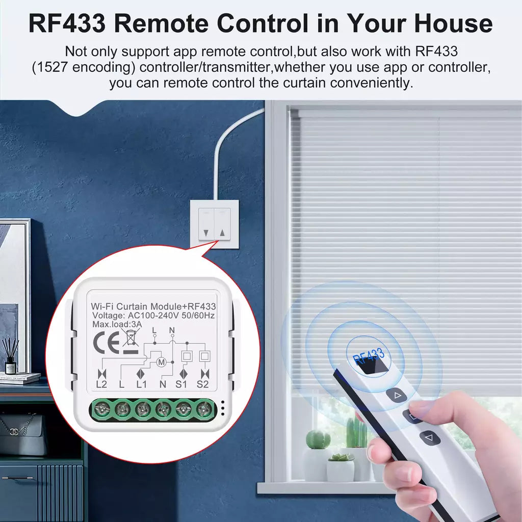 GIRIER-Módulo Interruptor Tuya Cortina inteligente, Wi-Fi, RF433, obturador de rolo elétrico, motor cego, 1 Gang, funciona com Alexa, Alice, Google Home