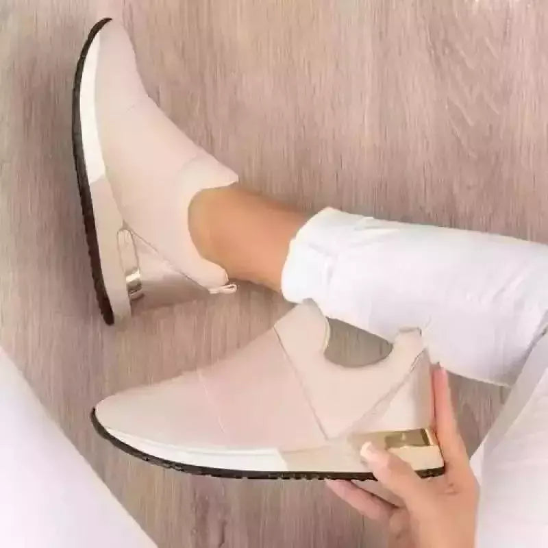 Sapatos femininos de envergadura vulcanizada, tênis de cor sólida para senhoras, calçados casuais de malha esportiva feminina, 2024