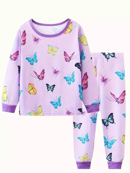 Unicórnio cartoon pijama para meninas, manga longa, duas peças set
