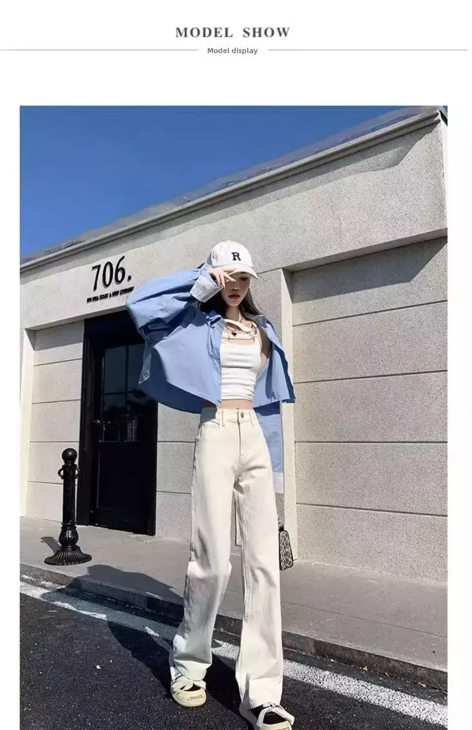 Calça jeans branca de perna larga feminina, com pernas retas, calça casual na moda, ajuste solto, emagrecedor, elegante, nova, 2024