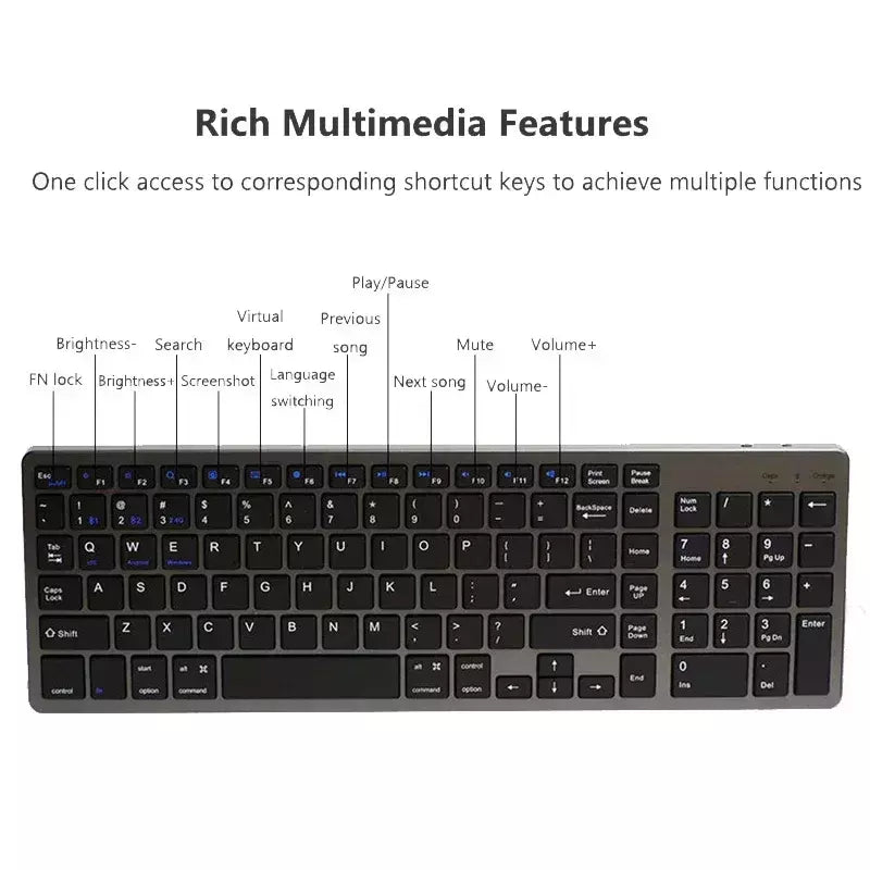 Teclado sem fio ultra magro de bluetooth compatível para mac os/ios/ipad os teclado recarregável para macbook