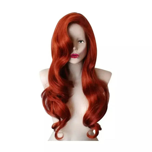 Perucas femininas onduladas vermelhas de cobre Jessica Rabbit longo encaracolado peruca cosplay de cabelo feminino