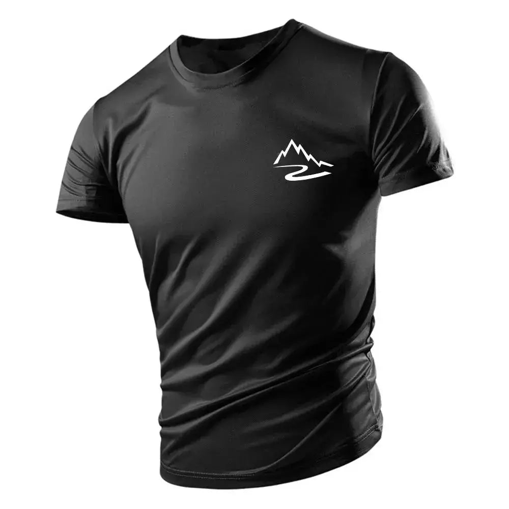 Camiseta casual com gola redonda masculina, manga curta solta, confortável, top de secagem rápida, estilo esportivo ao ar livre, moda quatro estações