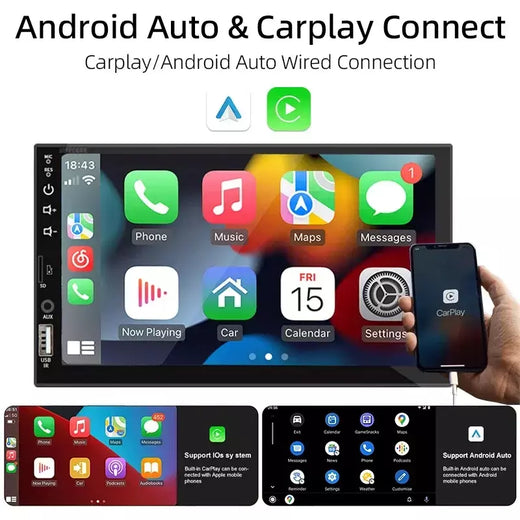Rádio do carro 1 din carplay android auto multimídia player hd 7 ''tela de toque fm aux entrada bluetooth mirrorlink universal autoradio