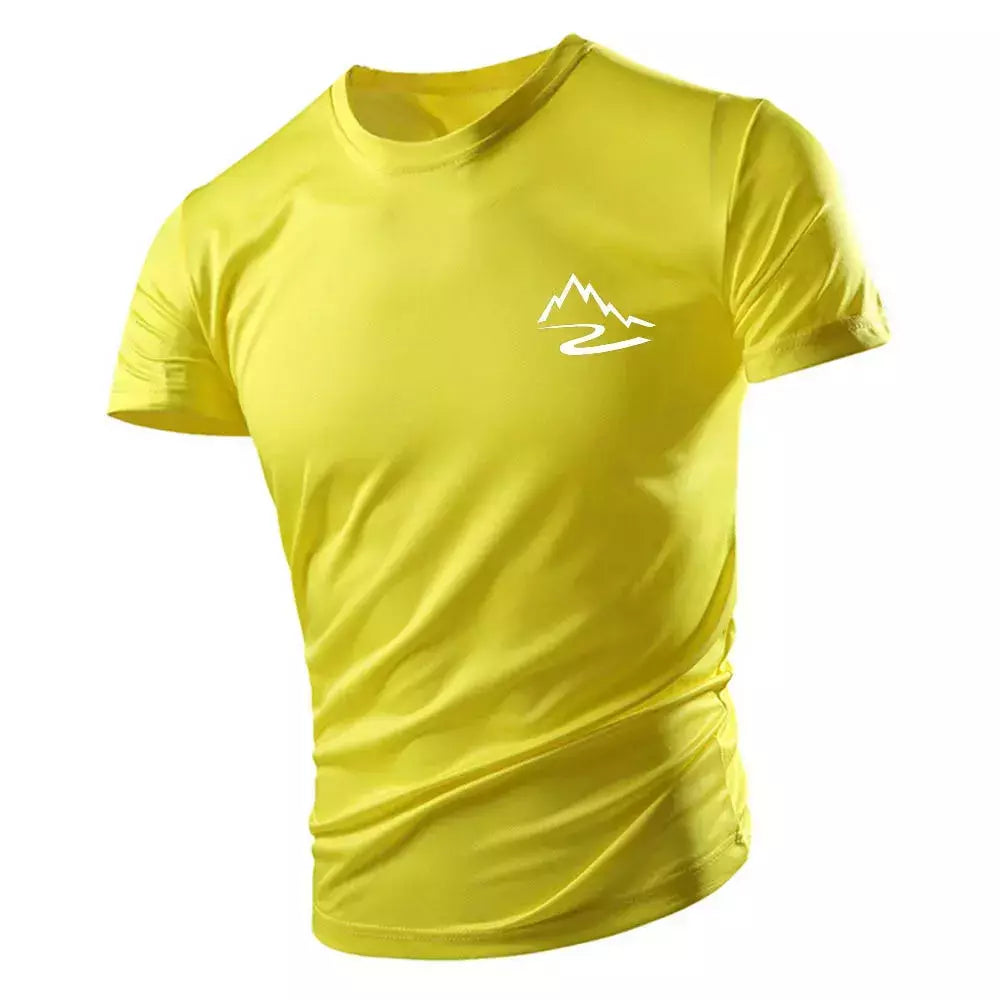 Camiseta casual com gola redonda masculina, manga curta solta, confortável, top de secagem rápida, estilo esportivo ao ar livre, moda quatro estações