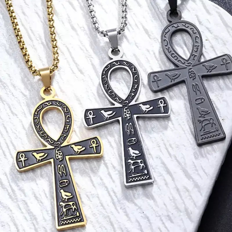 Retro aço inoxidável antigo egípcio ankh cruz totem pingente colar para homens e mulheres faraó vida chave amuleto jóias