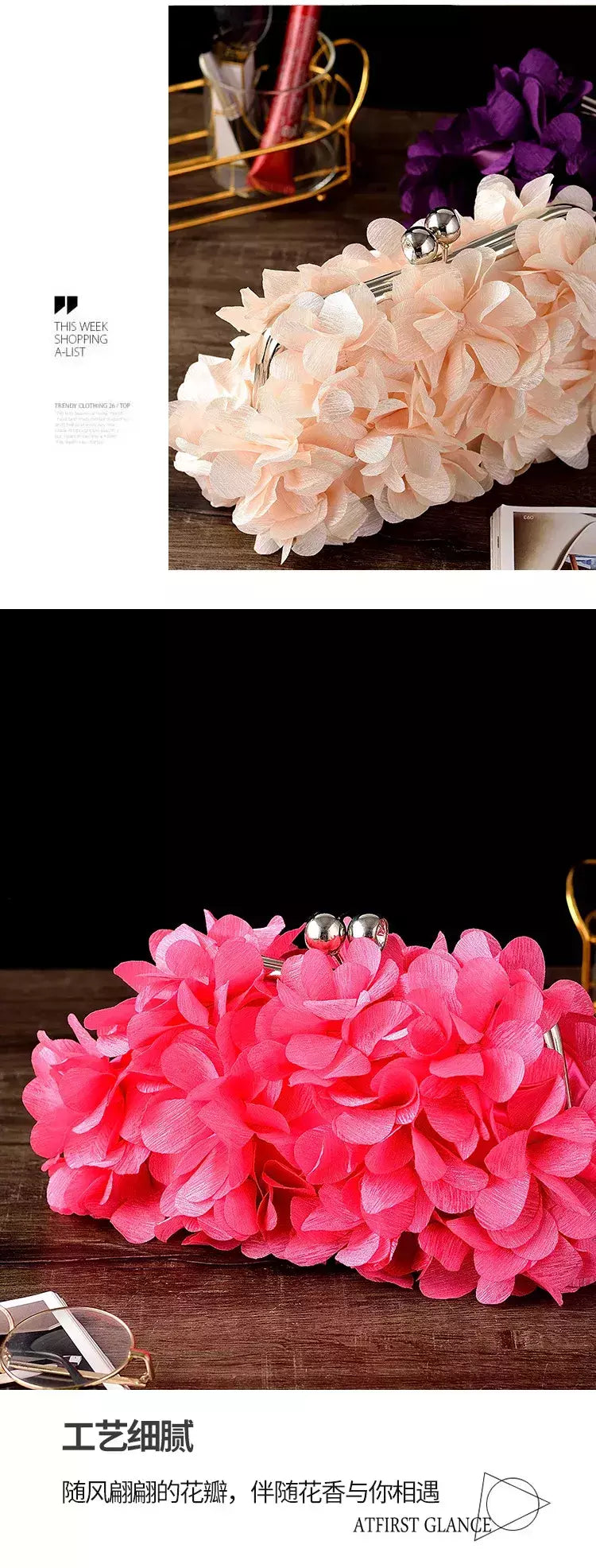 Bolsa de embreagem floral para mulheres, bolsa de casamento para noivas e senhoras, 8 cores, branco, azul, roxo, sacos de flores de noite
