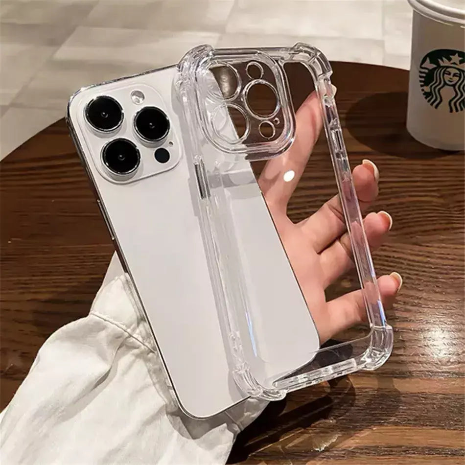 Luxo à prova de choque claro caso telefone para iphone 15 14 13 12 11 pro max 14 15 plus silicone pára-choques transparente capa traseira dura