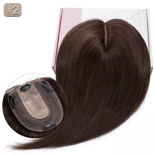 S-noilite 10x12cm toppers de cabelo em linha reta 3.5x9cm base de seda perucas de cabelo clipe em extensões de cabelo marrom cabelo humano para mulher