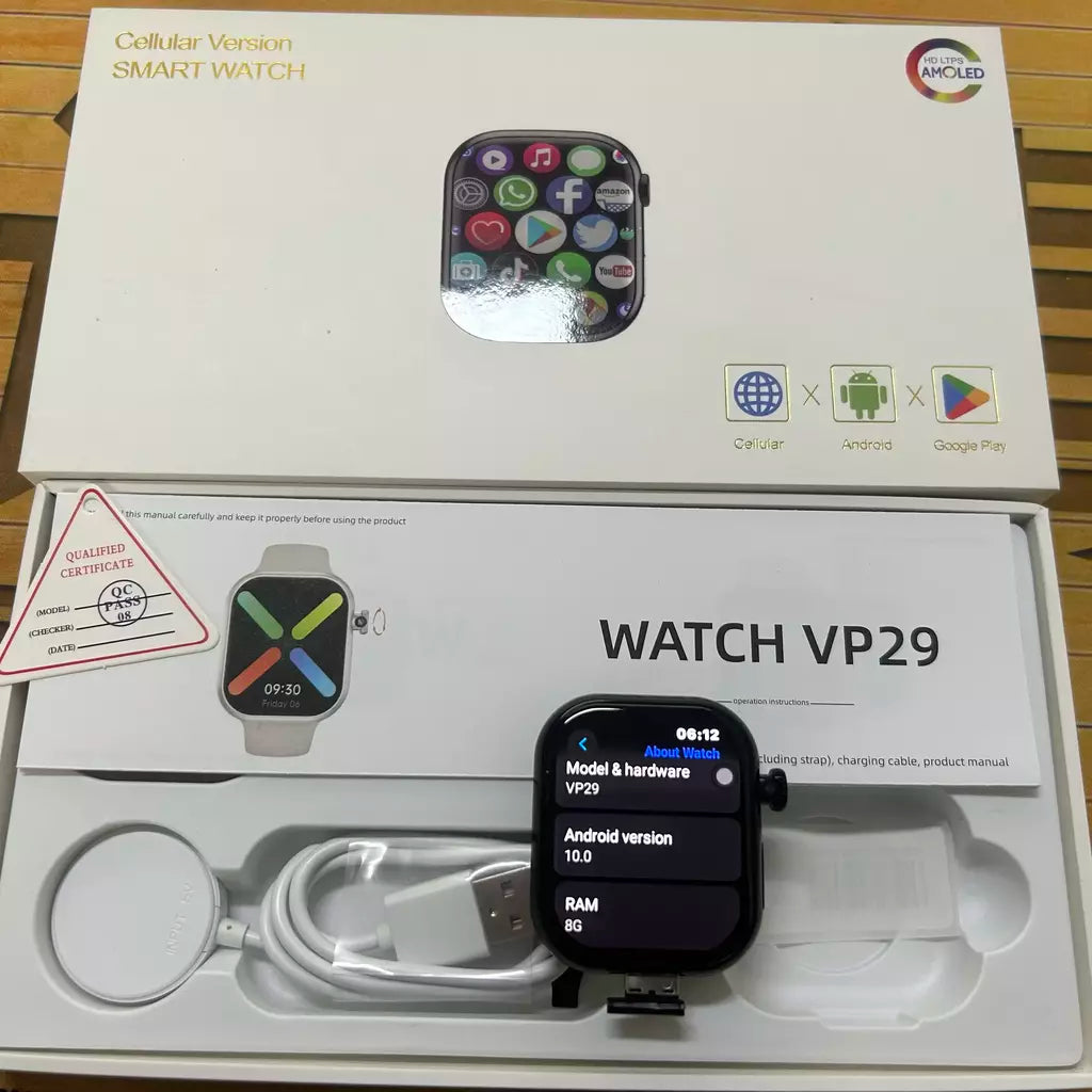 Vp29 smartwatch 5g android 256gb de armazenamento 4g/5g lte cartão sim gps wifi 2.29 polegadas 490*580 amoled relógio inteligente com câmera rotativa de 8mp