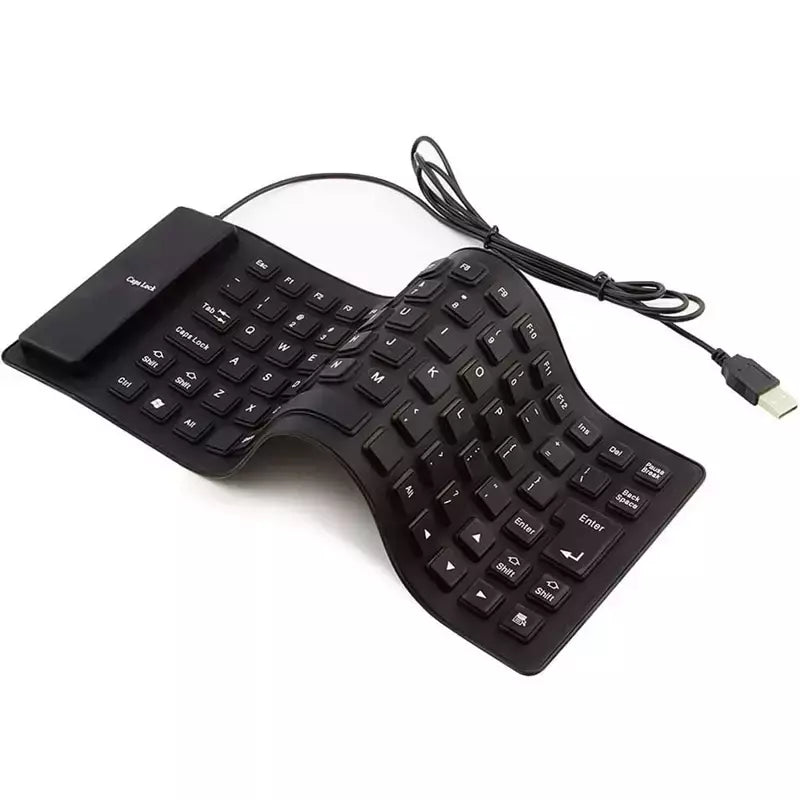 Teclado de computador macio do silicone mudo, 85 chaves, USB prendido, portátil, mini, portátil, PC, dobramento, impermeável