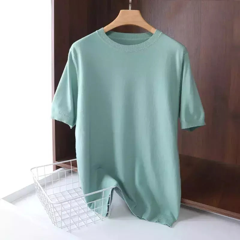 Superfino Merino lã camiseta masculina, malha, O-pescoço, respirável, fino Cashmer, manga curta Tee, cor sólida Tops