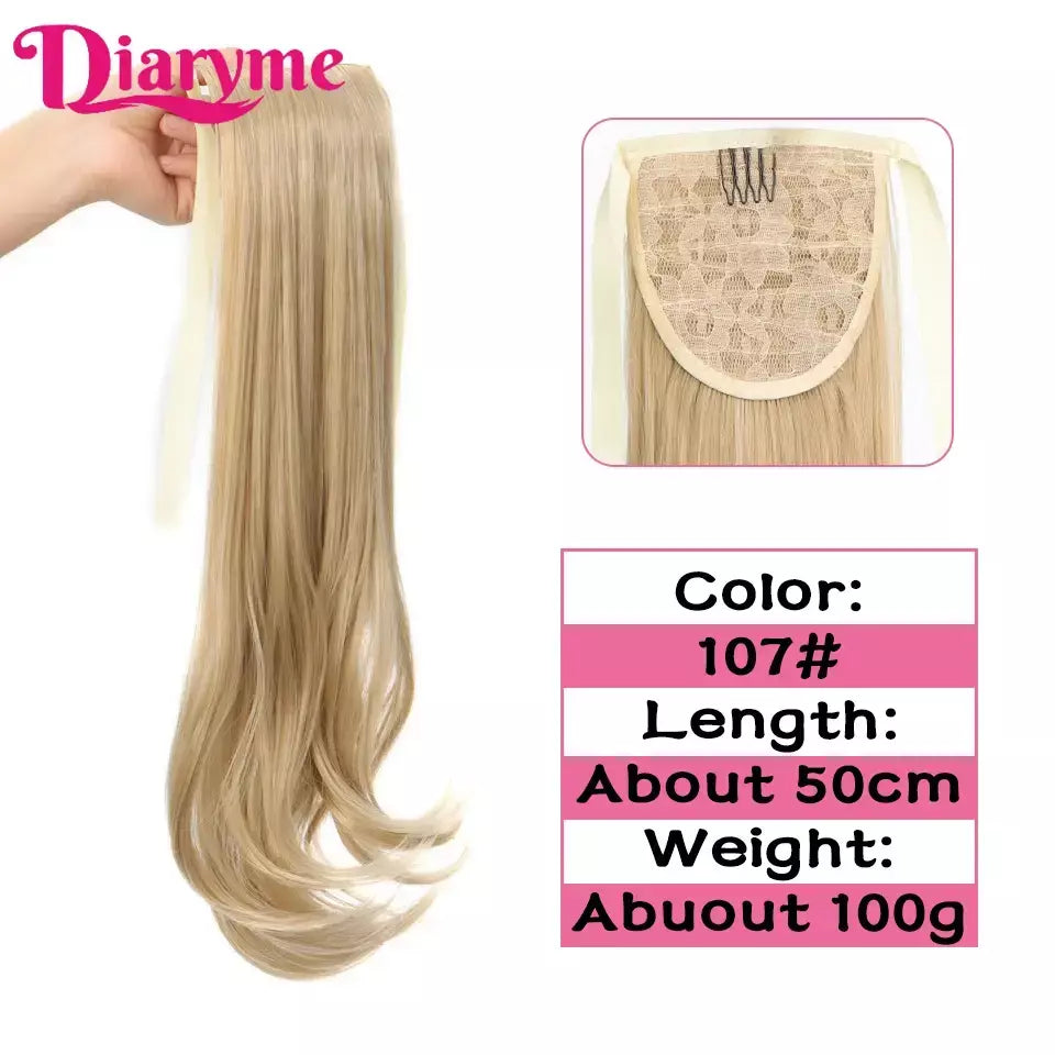 Extensões sintéticas longas do cabelo do rabo de cavalo para mulheres, preto, marrom, reistan do calor, rabo de pônei, cabelo falso, grampo no hairpiece