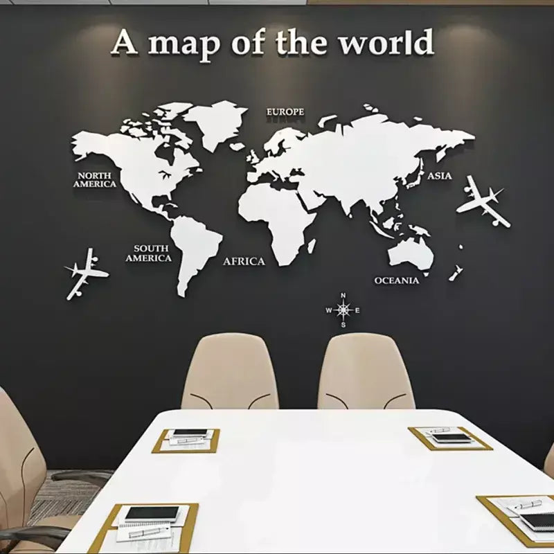 Estilo nórdico 3d mapa do mundo adesivo de parede acrílico cor sólida quarto parede com sala estar sala de aula adesivos decoração do escritório