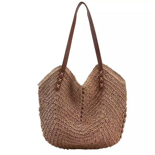 Bolsa de praia de palha feminina, bolsa de ombro grande para férias, bolsa macia, verão