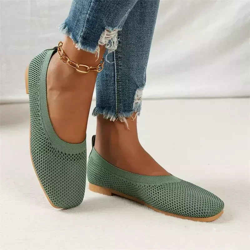 Sapatos baixos para mulheres, sapatos baixos, cabeça redonda, sólido, boca clara, malha doce, respirável, grande, solteiro, primavera, outono, moda, 2022
