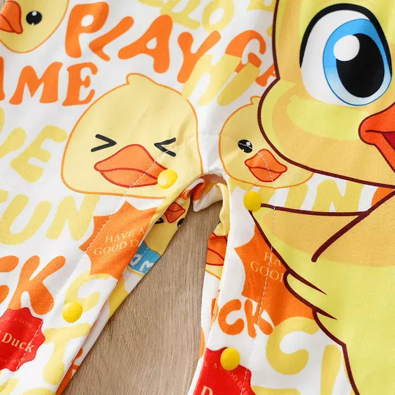 Bebê meninos meninas dos desenhos animados pato amarelo outono manga longa macacão infantil da criança recém-nascido 0-18 meses quente macio aconchegante