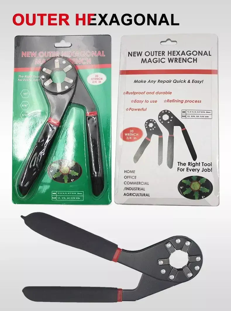 6/8 Polegada chave mágica manutenção doméstica ajustável torção mão aperto soquete exterior hexagonal ferramenta multifuncional
