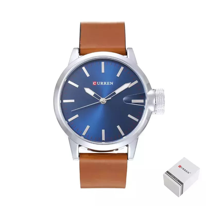 Curren-Relógio Quartz Masculino, Azul, Simples, Negócios, Marrom, Pulseira de Couro, Display Analógico, Relógios de Pulso Masculino, Presente Relógio, Moda, 8208