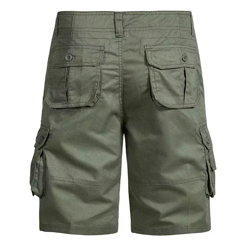 Calções de algodão de bolso múltiplo masculino, macacão de cor sólida de alta qualidade, casual ao ar livre, calças curtas esportivas, novo verão