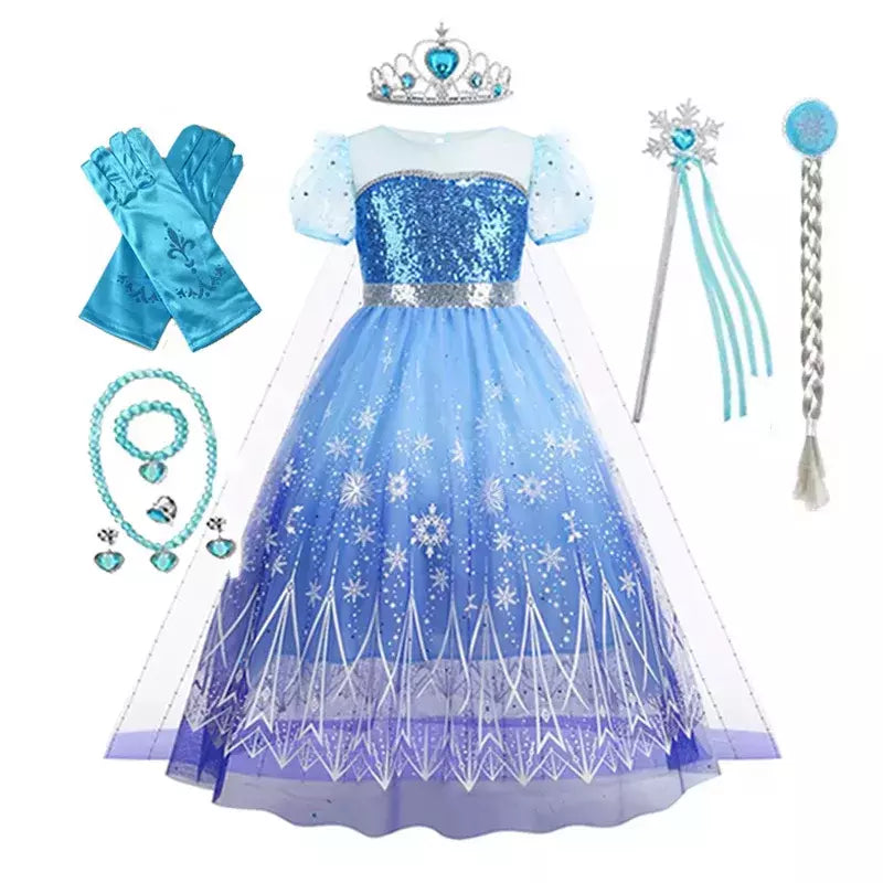 Crianças elsa traje menina aniversário malha vestido de princesa crianças cosplay neve rainha desempenho fantasia noite roupas de halloween