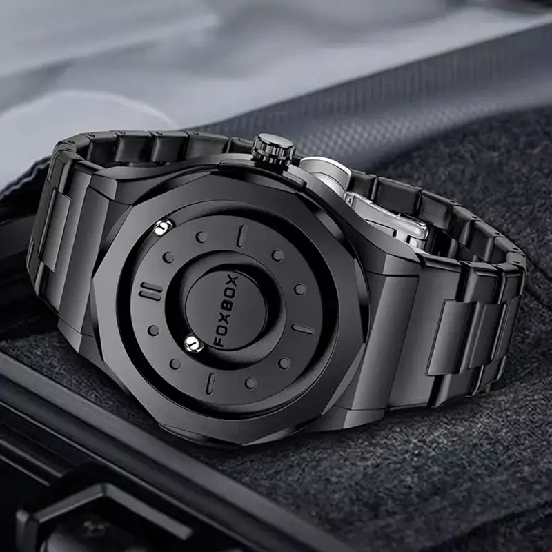 Foxbox criativo rolagem ponteiro força magnética relógios de pulso quartzo masculino esportes ao ar livre relógio à prova dwaterproof água masculino relogio masculino
