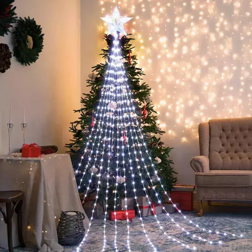 LED Star Waterfall Lights para o Natal, luzes de corda, enfeites de árvores, decorações, ano novo, 2025, 2024