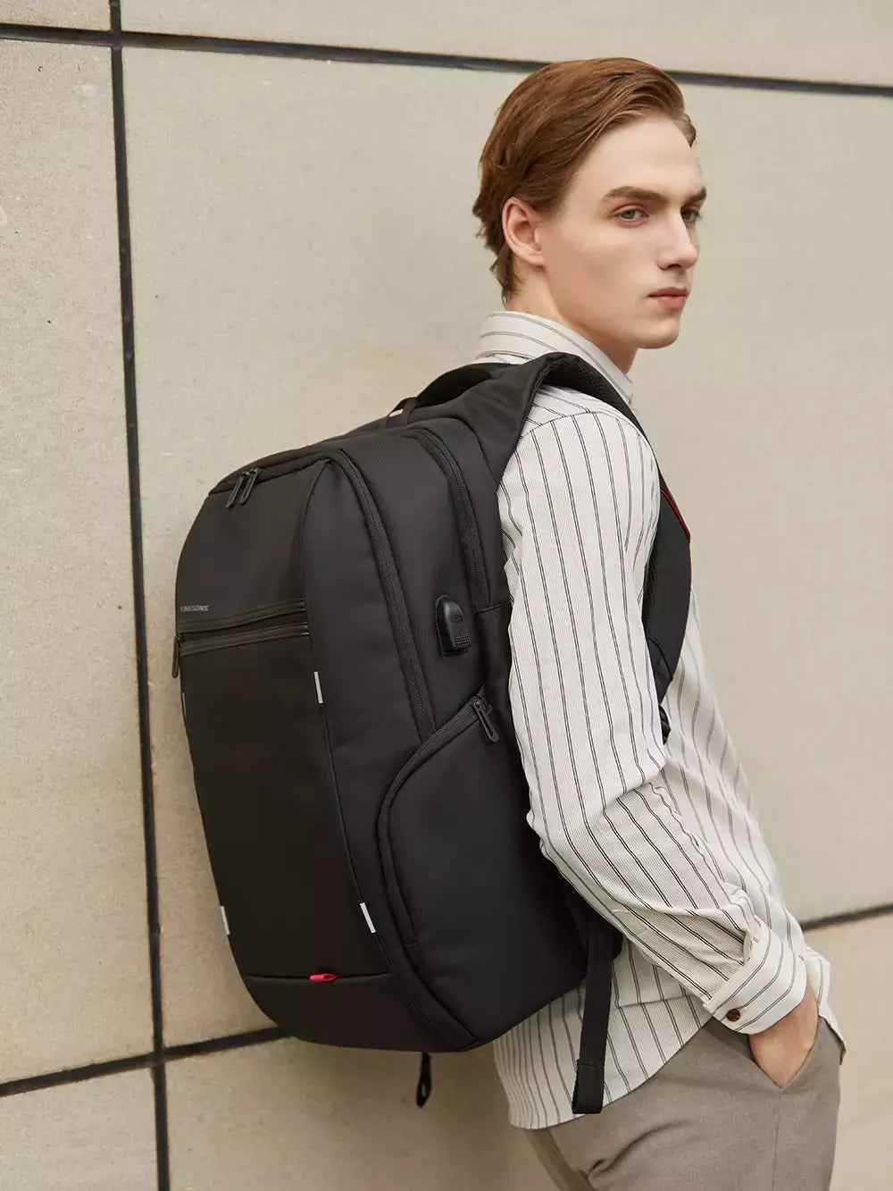 Kingsons bolsa masculina à prova d'água, mochila para laptop de 17 polegadas com carregamento usb externo, mochila antifurto para laptop, multicamadas