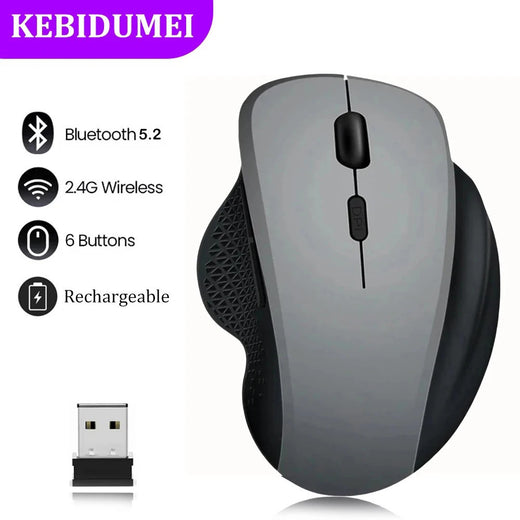Bluetooth 5.2 mouse 2.4g mouse sem fio 6 teclas modo duplo recarregável mouse para jogos 1600dpi mouse óptico para computador portátil tablet