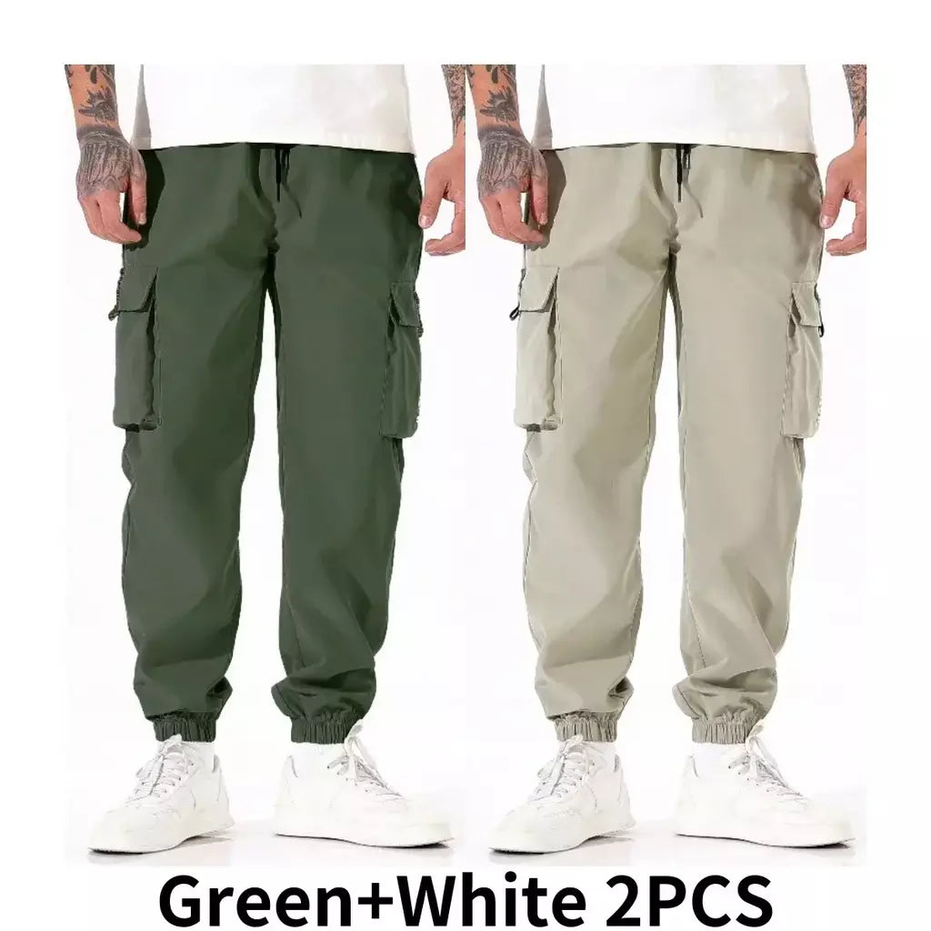 Calça masculina casual de pesca ao ar livre, à prova de vento, respirável, multi pacote, solta, confortável, para todas as estações, casual, versátil, esportiva