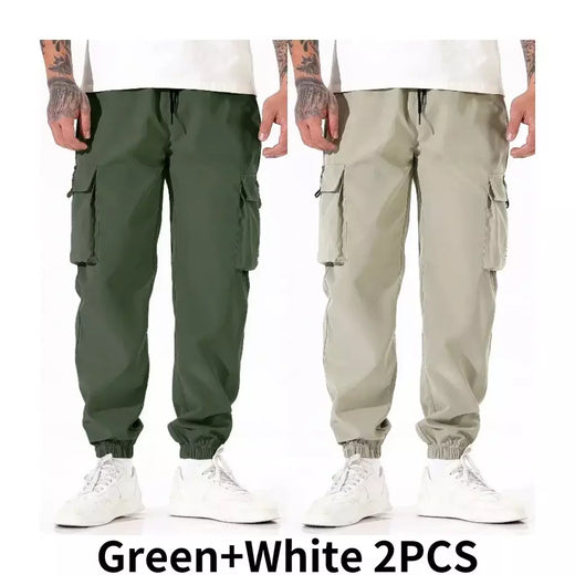 Calça masculina casual de pesca ao ar livre, à prova de vento, respirável, multi pacote, solta, confortável, para todas as estações, casual, versátil, esportiva