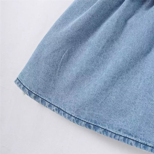 Bebê menina de manga bolha jeans lapela vestido casual, festa de aniversário, criança de 1 a 3 anos, moda verão
