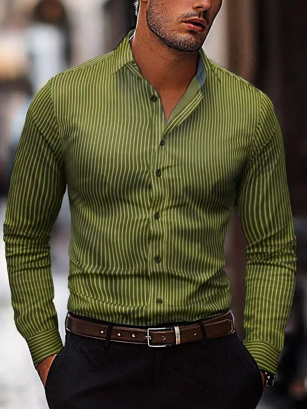 Camisa listrada de manga longa masculina, camisa de botão respirável casual, tecido macio confortável, plus size XS-6XL, 2024
