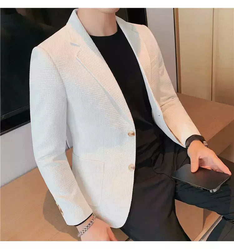 Casaco de peito único masculino, blazer slim fit, blazers grandes, casacos elegantes de luxo, outwear casual coreano para casamento
